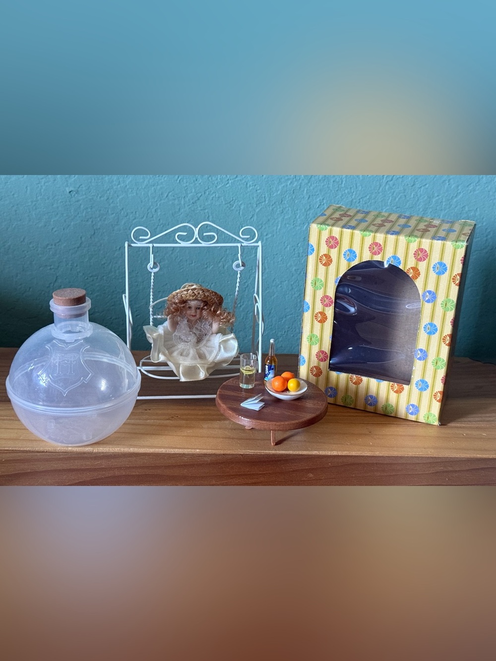 Vintage Miniature Porcelain Doll Swing Table Food Accessories Set